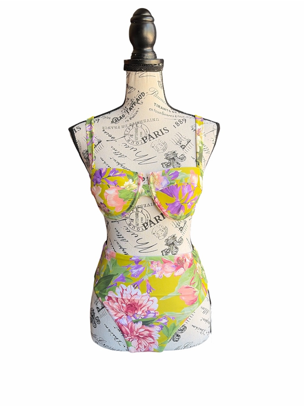 Express Body Contour Floral Bikini Set S High Waist Underwire Cottagecore NWT - Picture 2 of 10